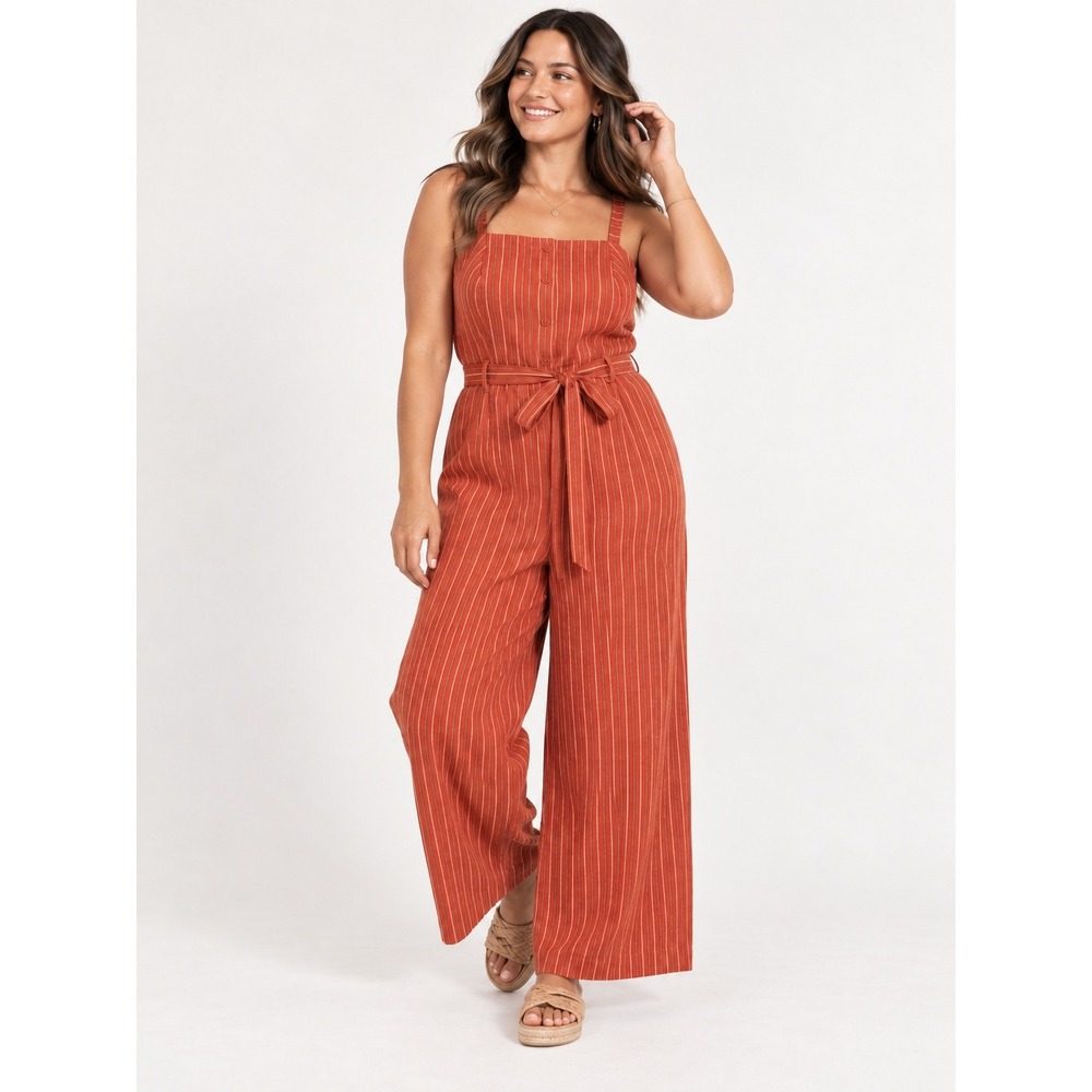Torrid 1 Jumpsuit 1X Rust Orange Stripe Challis Wide Leg Fall Autumnal